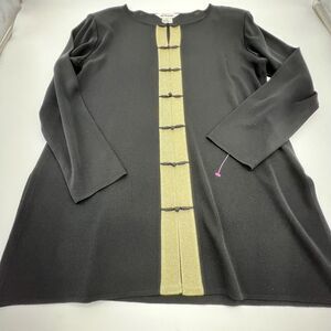 Exclusively Misook Black Gold Crochet Loop Button Front Cardigan Pullover L